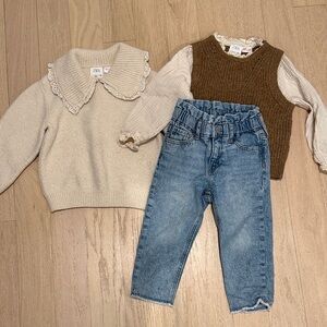 Zara Cream and Brown Kids Sweater Set
